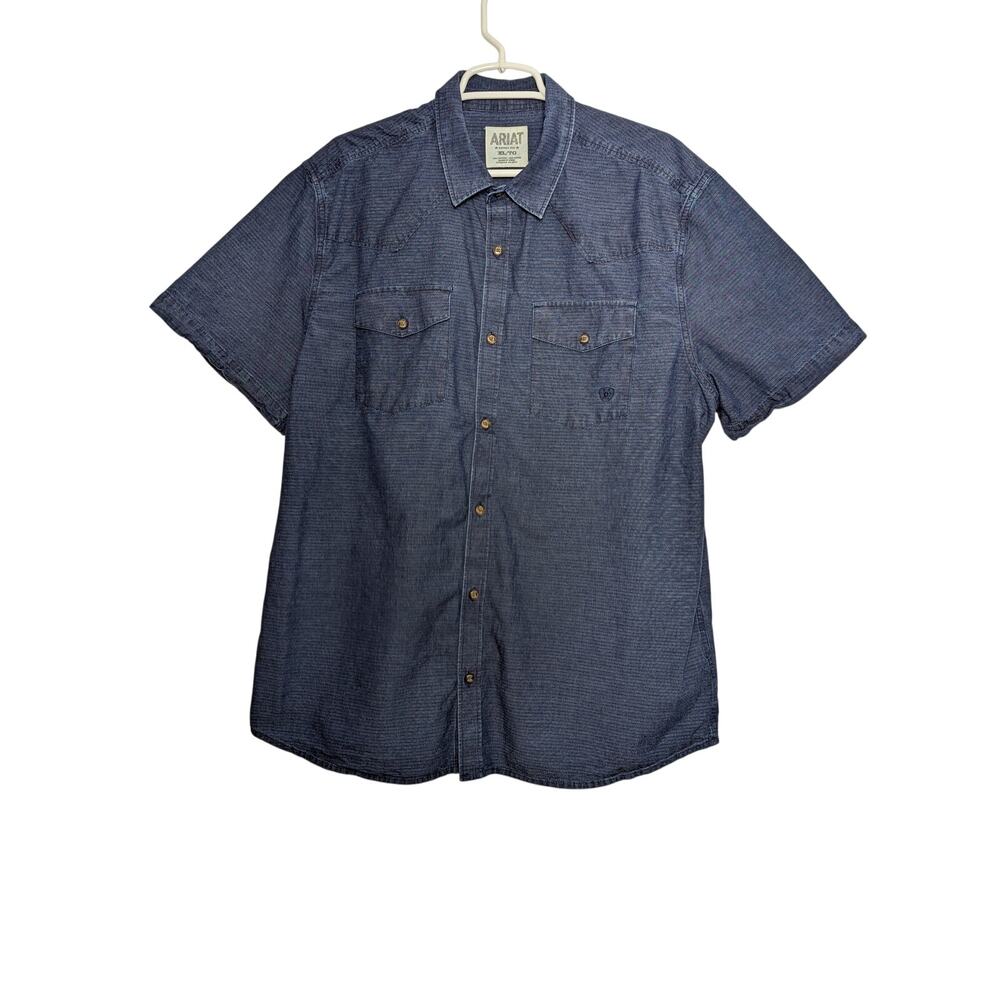 Ariat Retro Fit Short Sleeve Blue Button Down Shirt Size XL